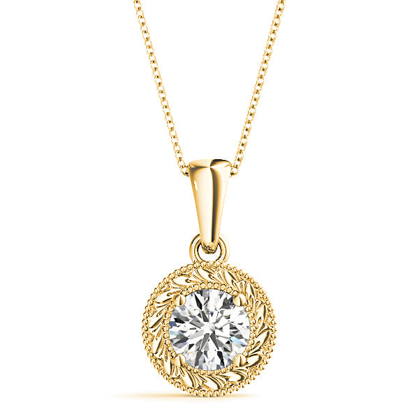 Milgrain Filigree Round Diamond Vintage Necklace Pendant-in 14K/18K White, Yellow, Rose Gold and Platinum - Christmas Jewelry Gift -VIRABYANI