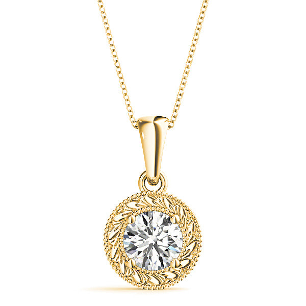 Milgrain Filigree Round Diamond Vintage Necklace Pendant-VIRABYANI