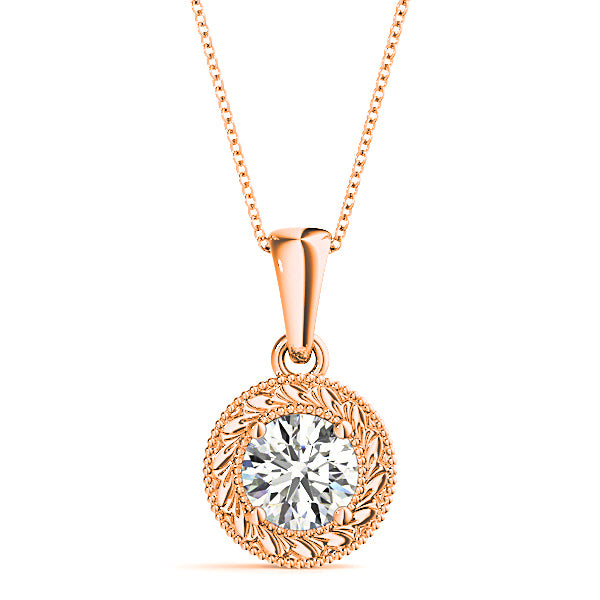 Milgrain Filigree Round Diamond Vintage Necklace Pendant-VIRABYANI