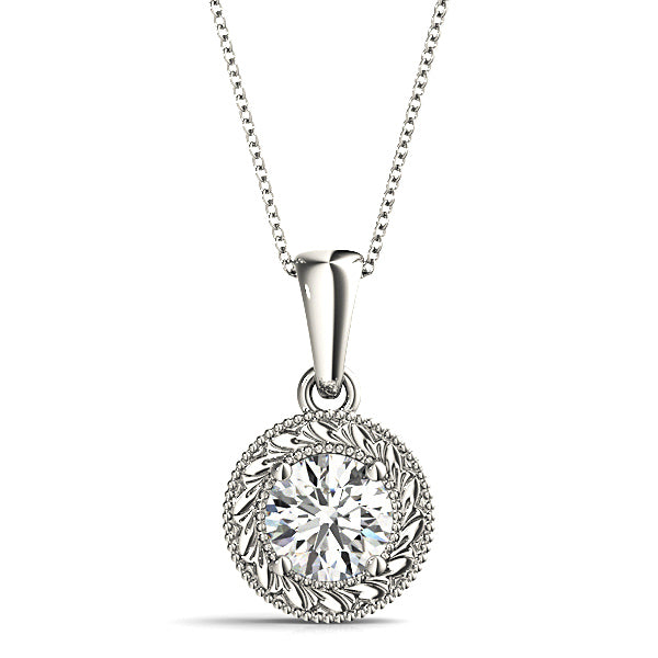 Milgrain Filigree Round Diamond Vintage Necklace Pendant-VIRABYANI