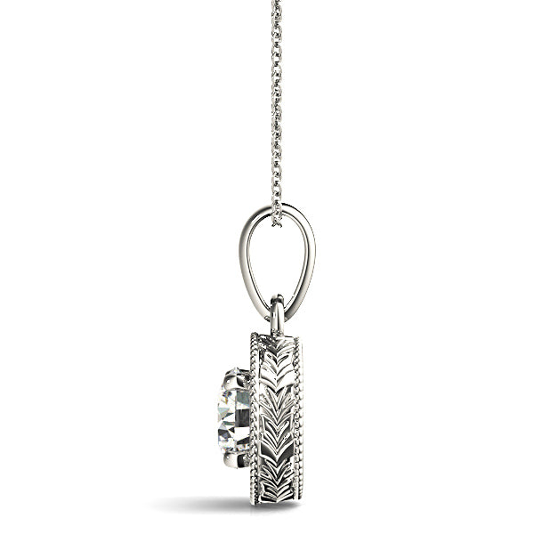 Milgrain Filigree Round Diamond Vintage Necklace Pendant-VIRABYANI