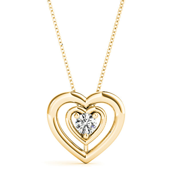 Double Hearth Framed Round Diamond Solitaire Necklace Pendant-VIRABYANI