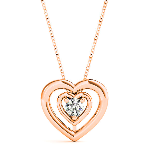 Double Hearth Framed Round Diamond Solitaire Necklace Pendant-in 14K/18K White, Yellow, Rose Gold and Platinum - Christmas Jewelry Gift -VIRABYANI