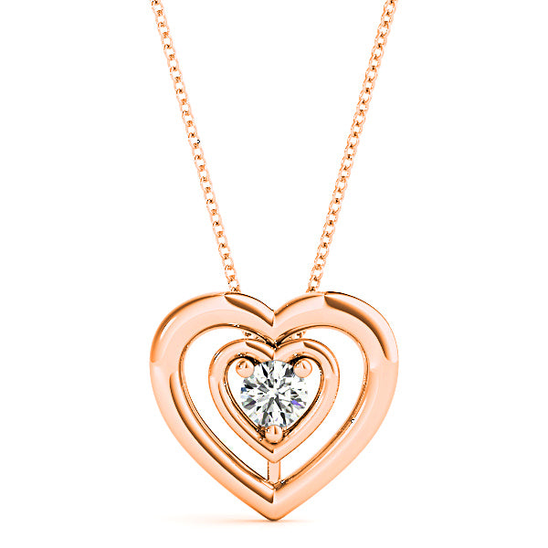 Double Hearth Framed Round Diamond Solitaire Necklace Pendant-VIRABYANI
