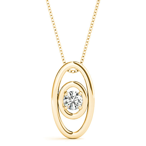 Double Oval Framed Round Diamond Solitaire Necklace Pendant-VIRABYANI