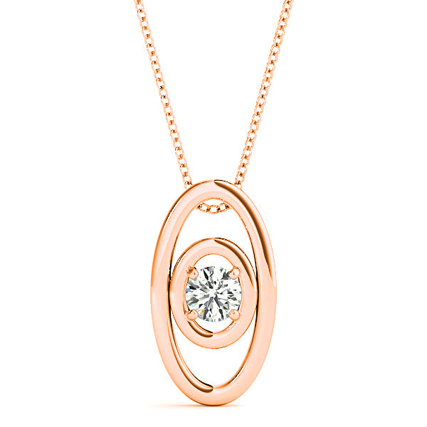 Double Oval Framed Round Diamond Solitaire Necklace Pendant-VIRABYANI