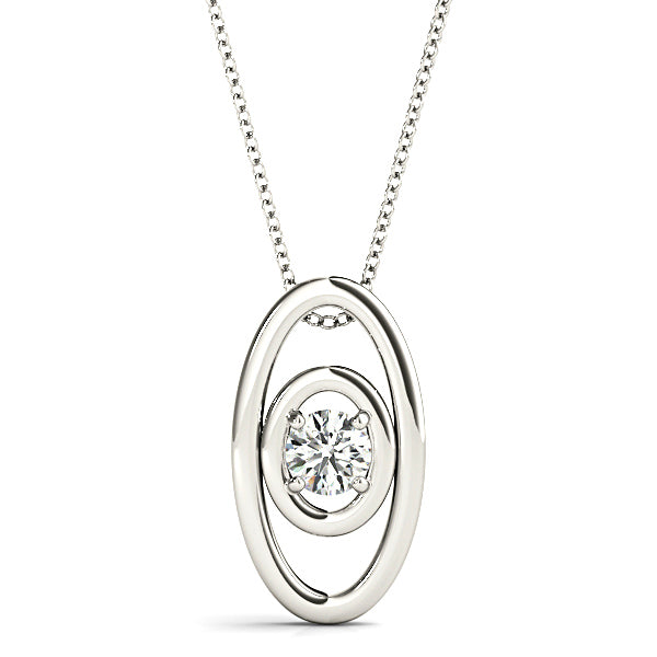 Double Oval Framed Round Diamond Solitaire Necklace Pendant-VIRABYANI