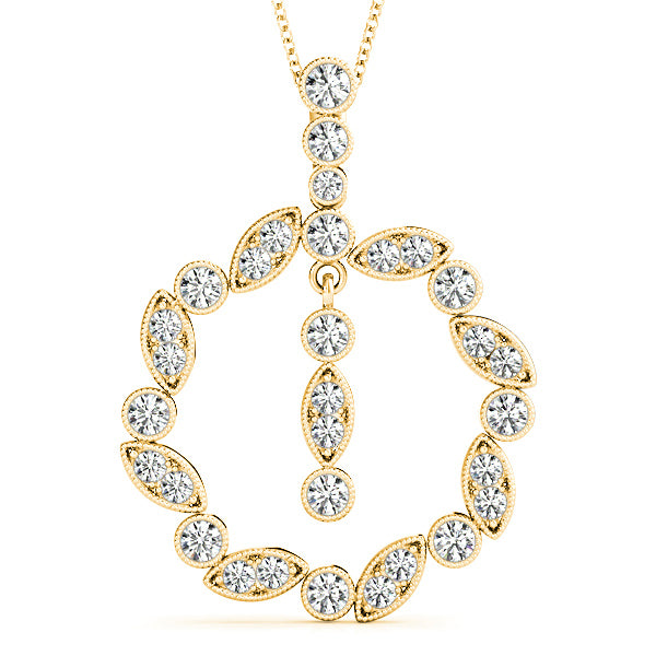 0.62 ctw Diamond Milgrain Circle Necklace Pendant-VIRABYANI