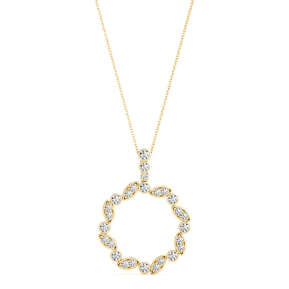 0.50 ctw Diamond Milgrain Circle Necklace Pendant-VIRABYANI
