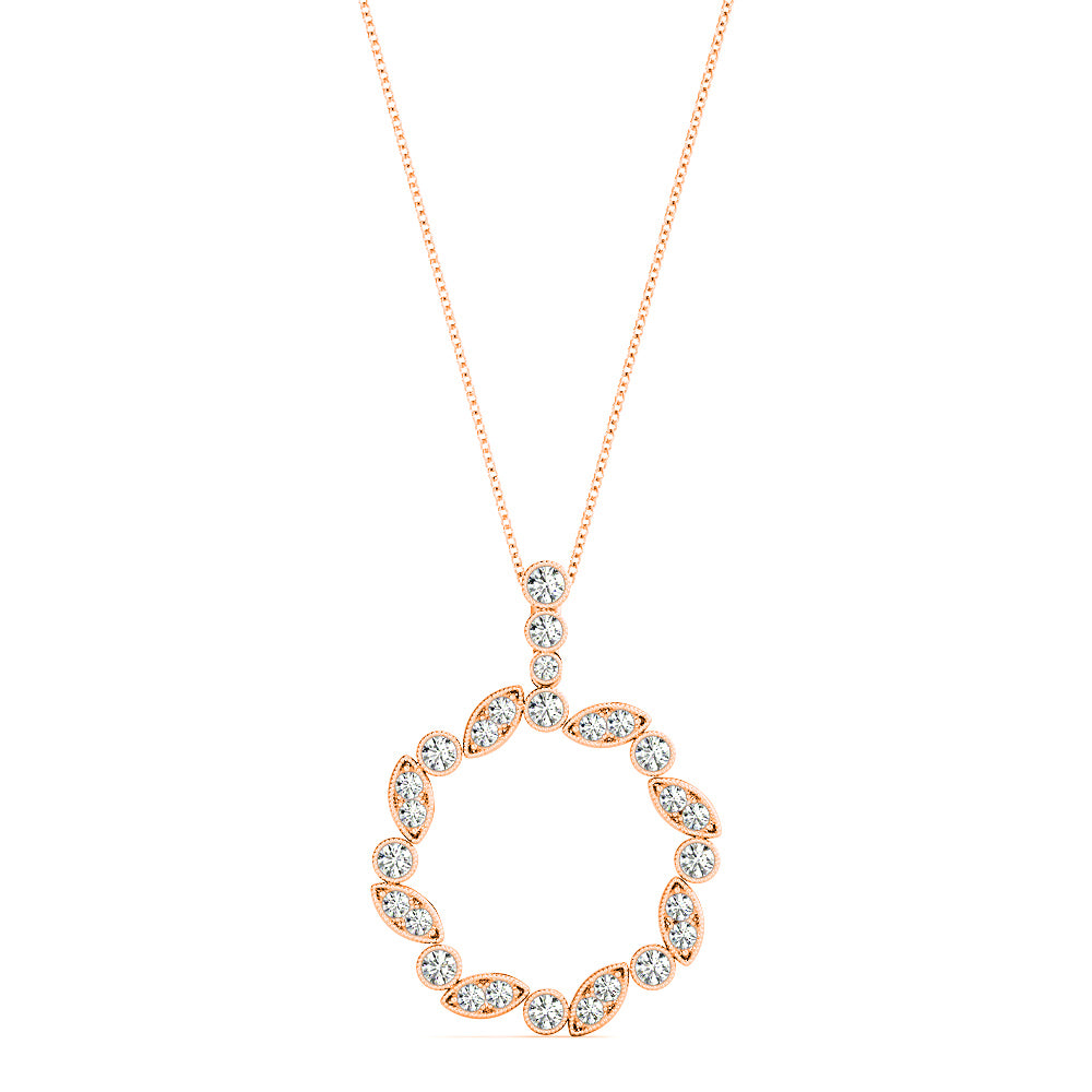 0.50 ctw Diamond Milgrain Circle Necklace Pendant-VIRABYANI