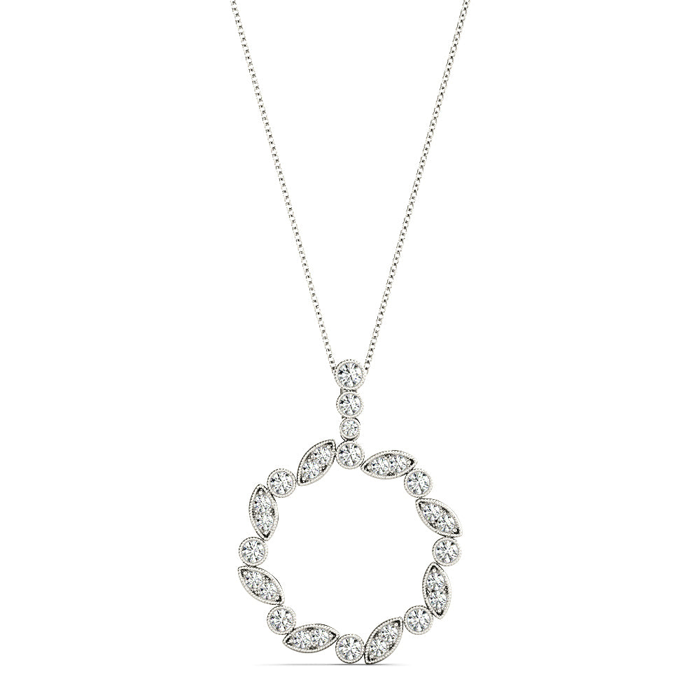 0.50 ctw Diamond Milgrain Circle Necklace Pendant-VIRABYANI