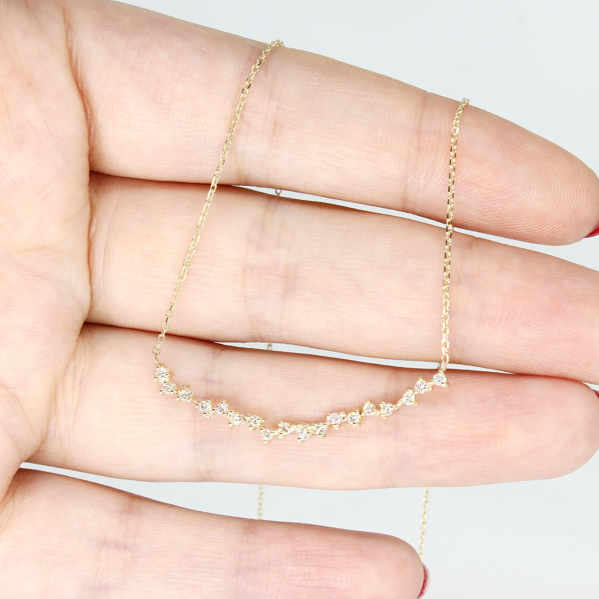 0.27ct. Curved Cluster Diamond Necklace-VIRABYANI