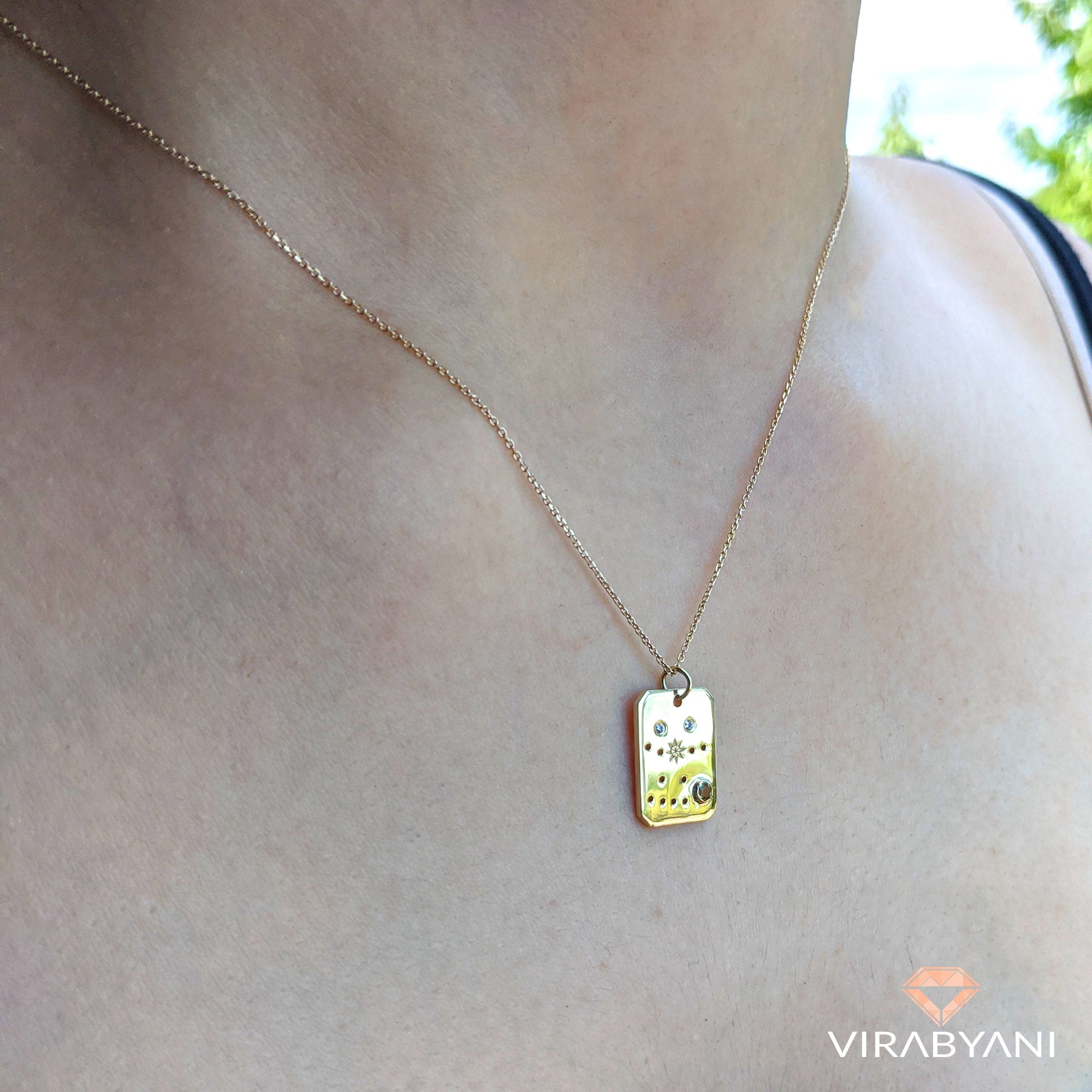 Zodiac Constellation Necklace Pendant in 14K Solid Gold-VIRABYANI