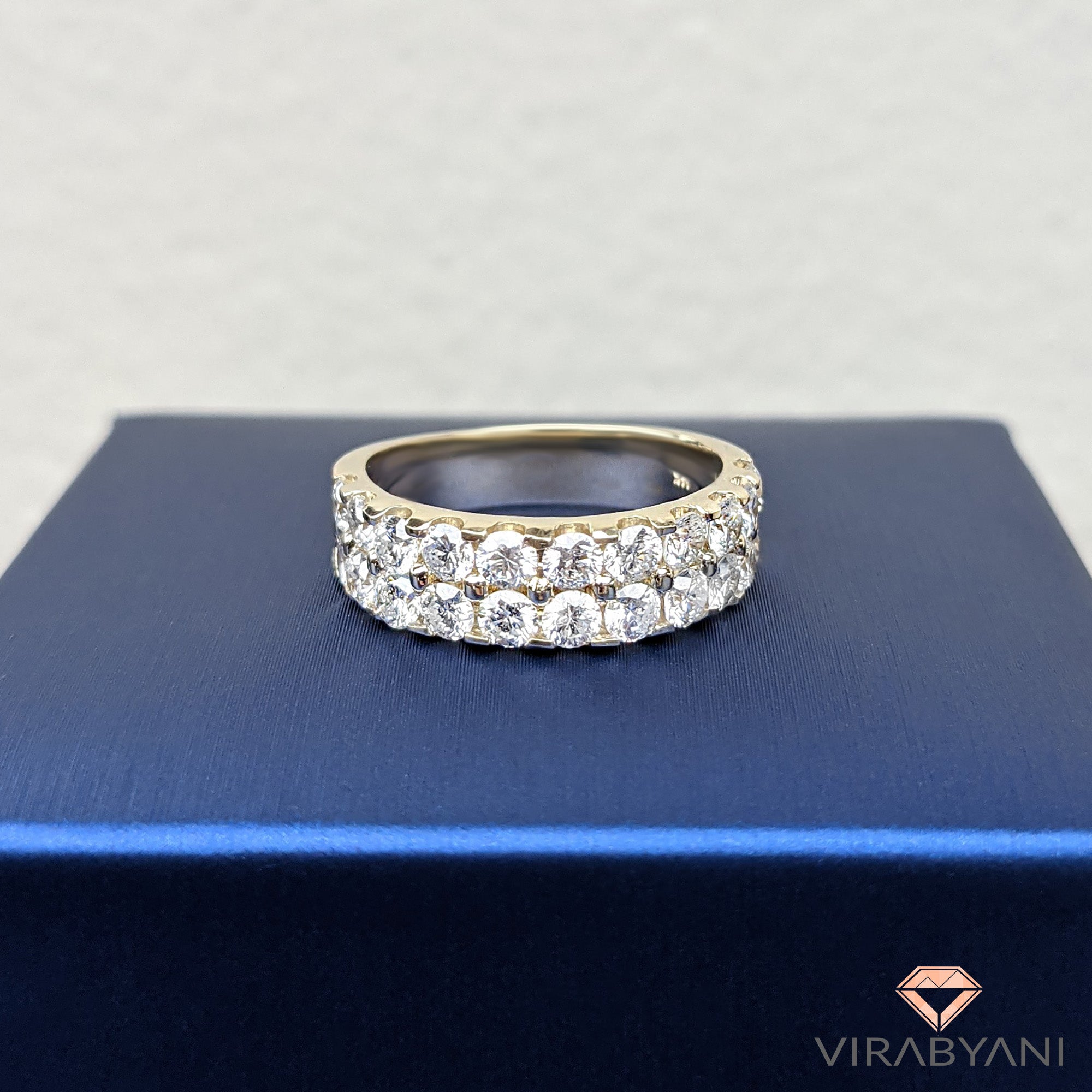 2.00 ct. Diamond Double Row Wedding Band in Solid Gold or Platinum-in 14K/18K White, Yellow, Rose Gold and Platinum - Christmas Jewelry Gift -VIRABYANI