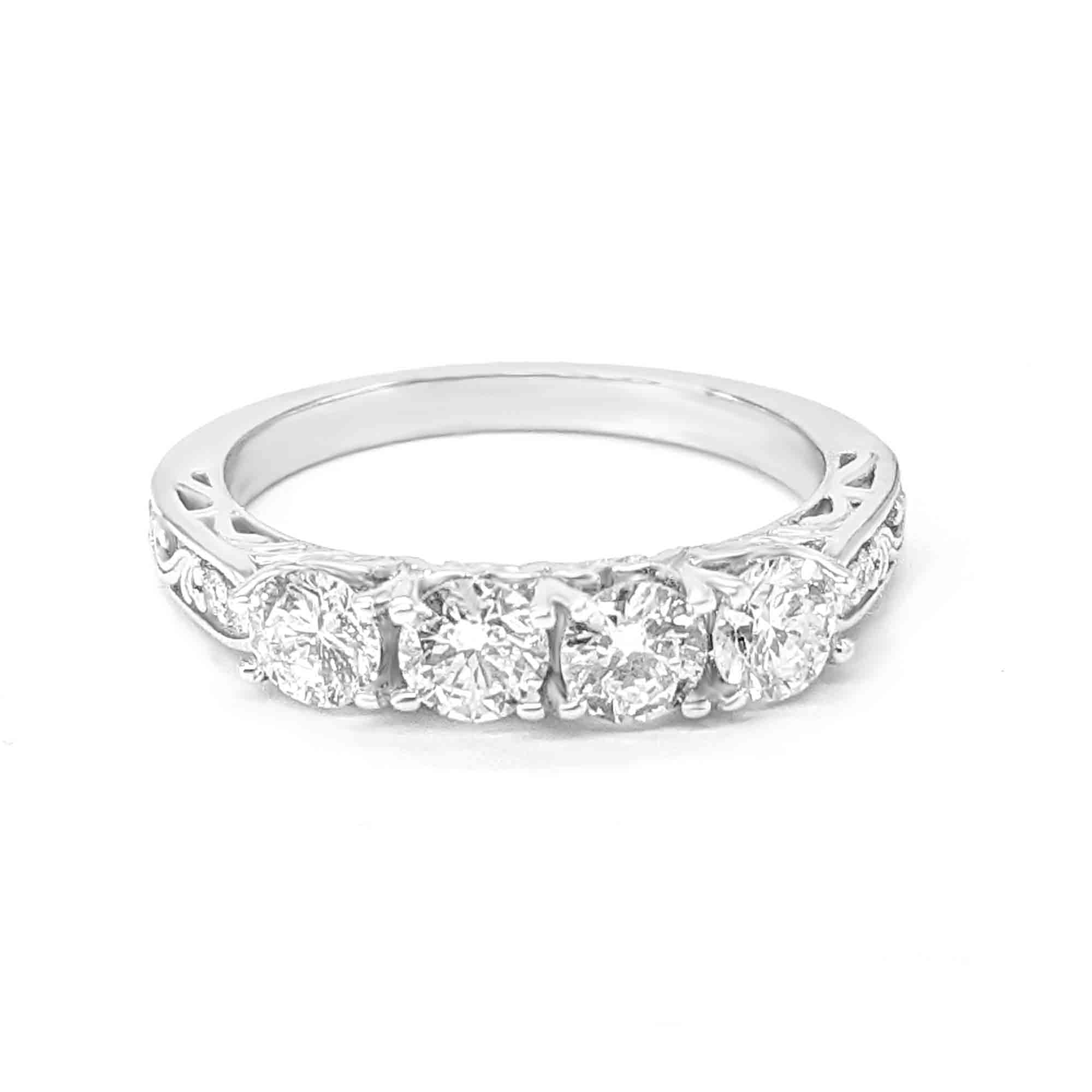 Vintage Inspired 1.0 ct. Diamond Wedding Band Four Stone-in 14K/18K White, Yellow, Rose Gold and Platinum - Christmas Jewelry Gift -VIRABYANI