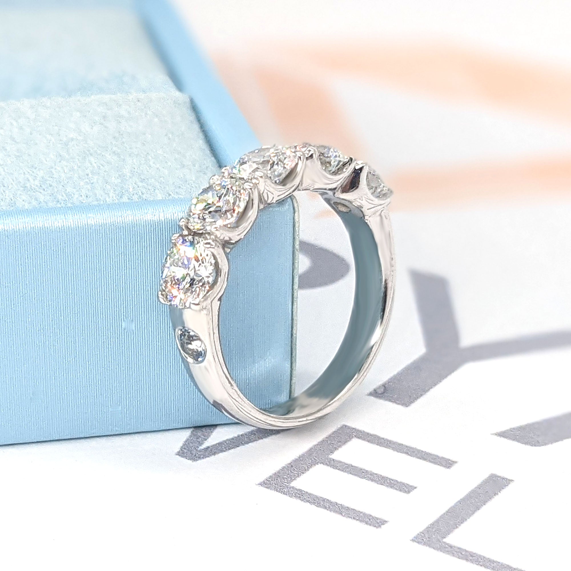 Safa Design 2.50 ct. Round Diamond 5 Stone Ring With Side Bezel Aquamarines-VIRABYANI