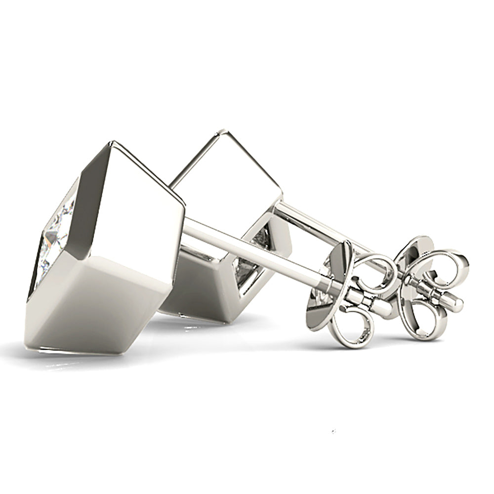 Classic Bezel Set Princess Cut Diamond Stud Earrings-VIRABYANI