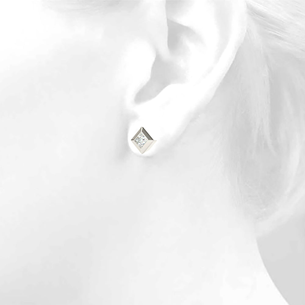 Classic Bezel Set Princess Cut Diamond Stud Earrings-VIRABYANI