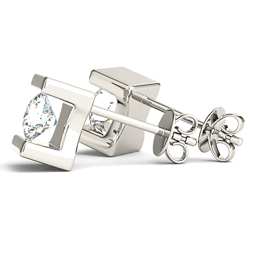 Modern Shiny Tention Round Diamond Stud Earrings-VIRABYANI