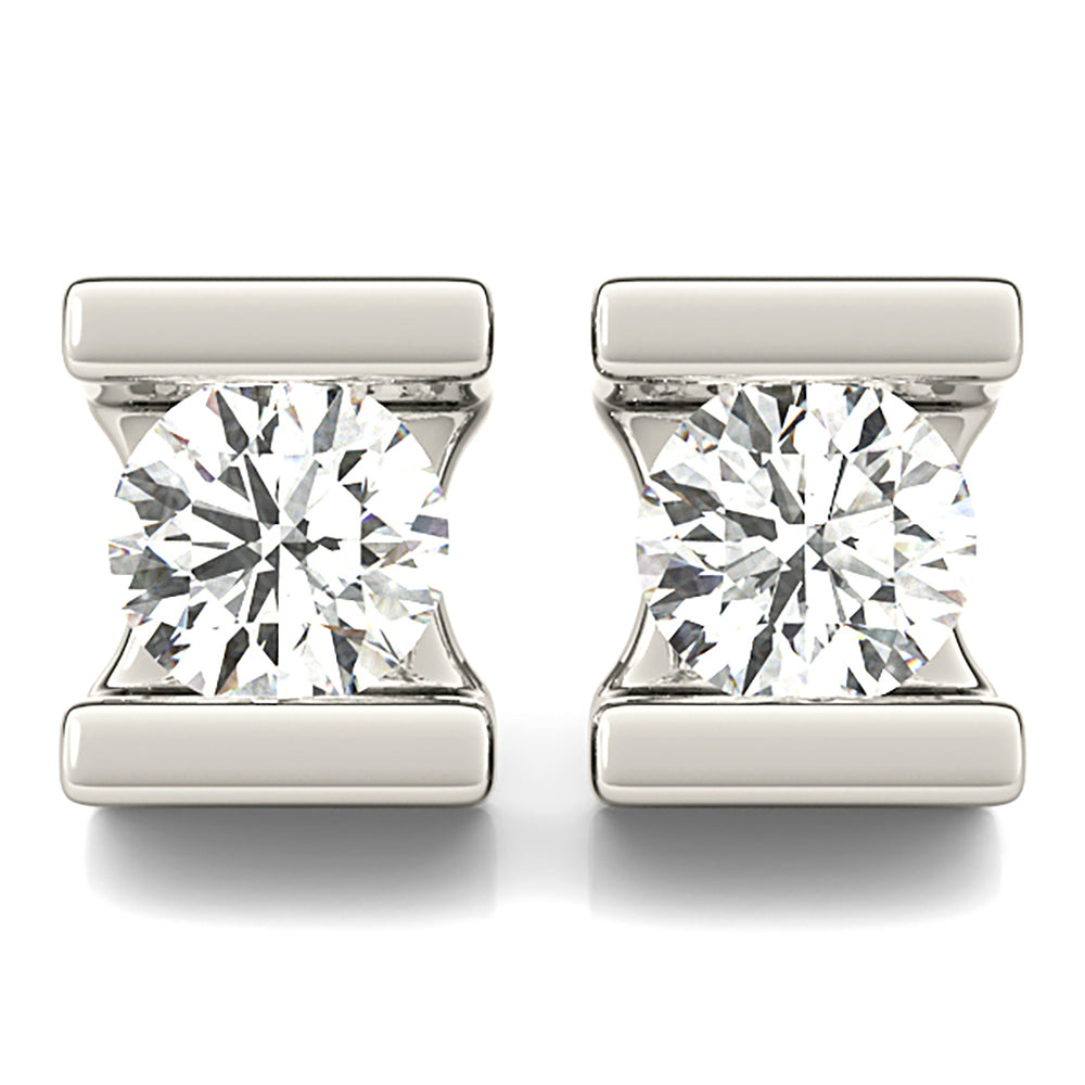 Modern Shiny Tention Round Diamond Stud Earrings-VIRABYANI