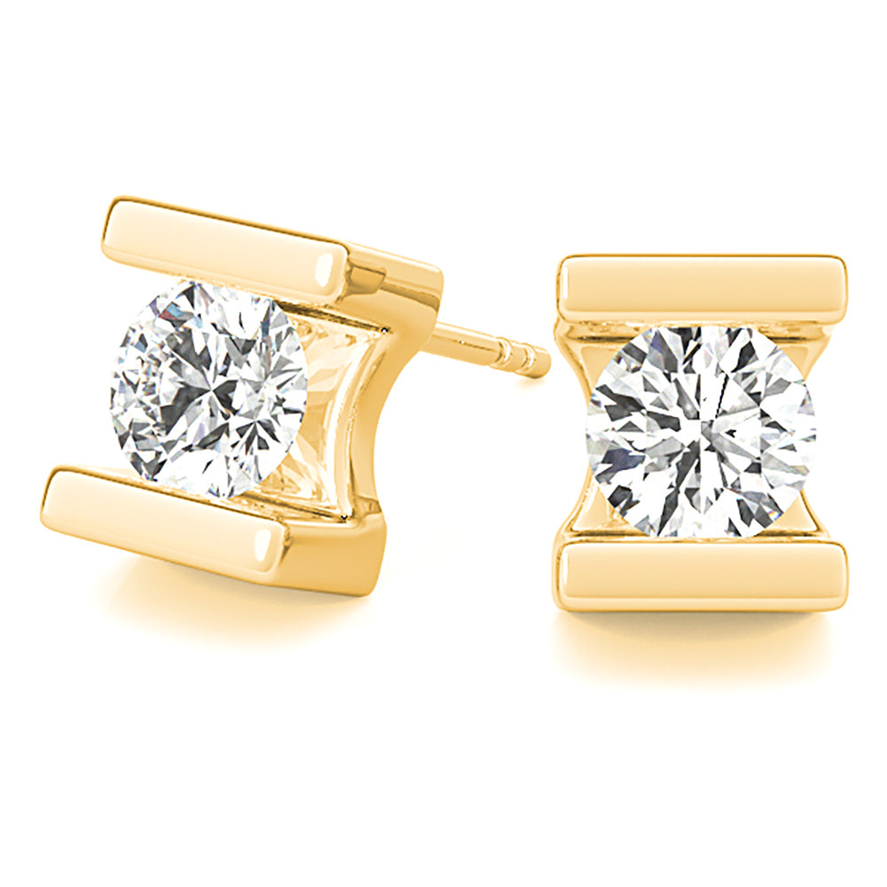 Modern Shiny Tention Round Diamond Stud Earrings-VIRABYANI