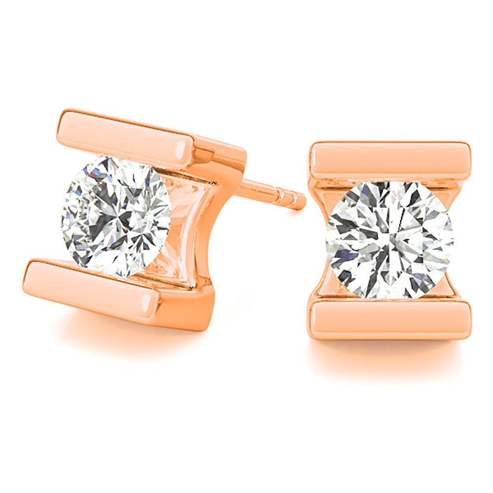 Modern Shiny Tention Round Diamond Stud Earrings-in 14K/18K White, Yellow, Rose Gold and Platinum - Christmas Jewelry Gift -VIRABYANI