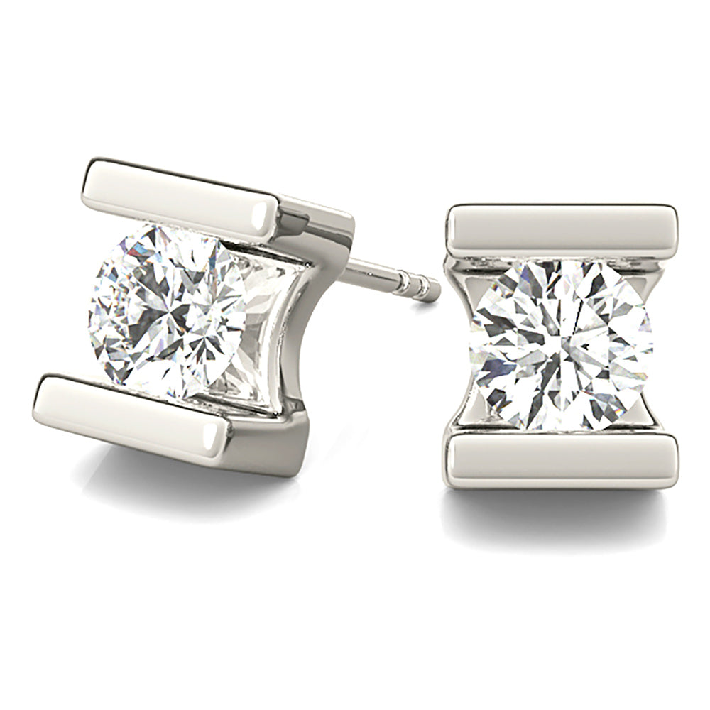 Modern Shiny Tention Round Diamond Stud Earrings-VIRABYANI