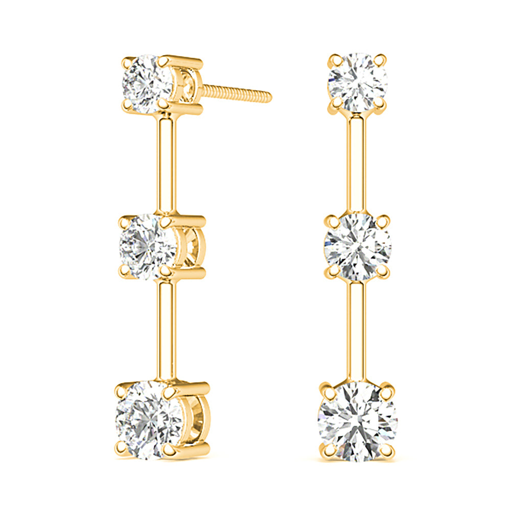 1.00 ctw Diamond Three Stone Drop Earrings-VIRABYANI