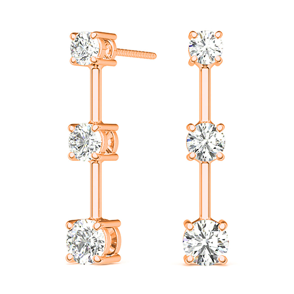 1.00 ctw Diamond Three Stone Drop Earrings-VIRABYANI
