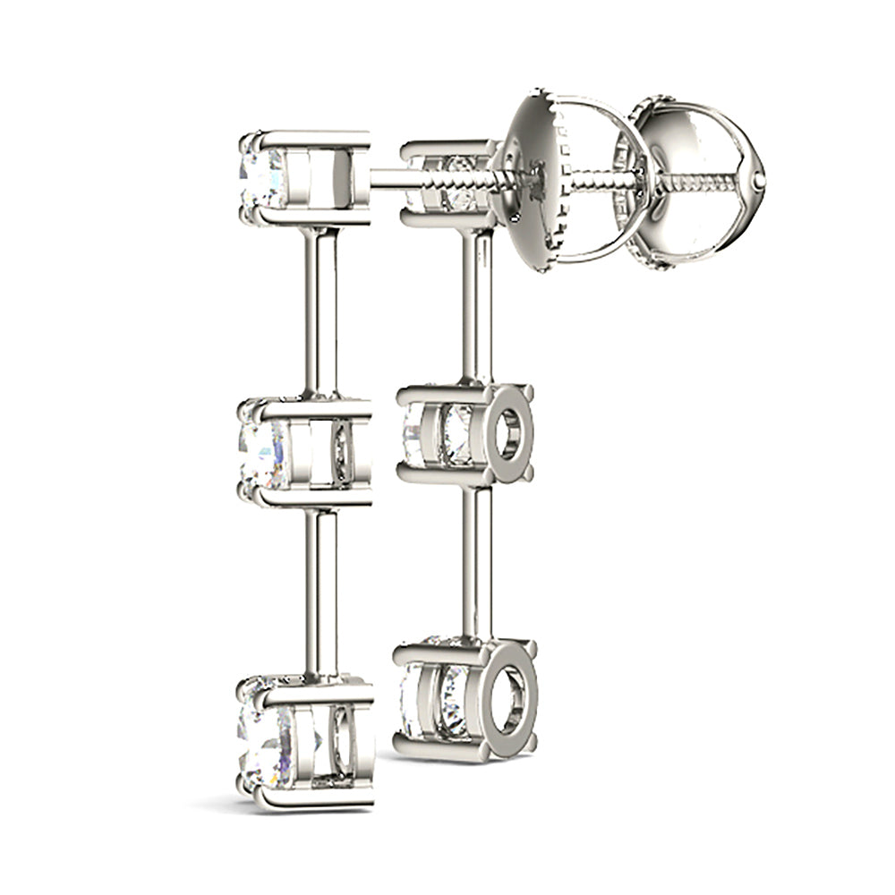 1.00 ctw Diamond Three Stone Drop Earrings-VIRABYANI