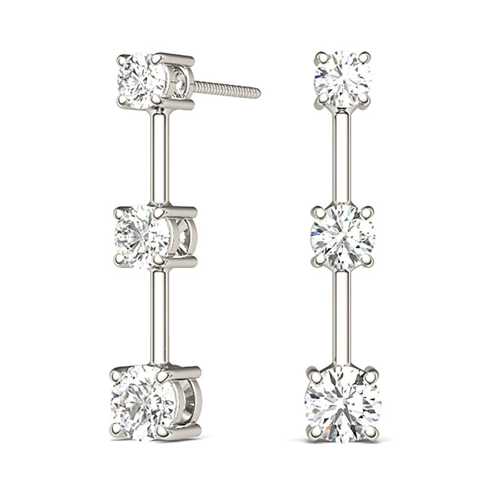 1.00 ctw Diamond Three Stone Drop Earrings-VIRABYANI