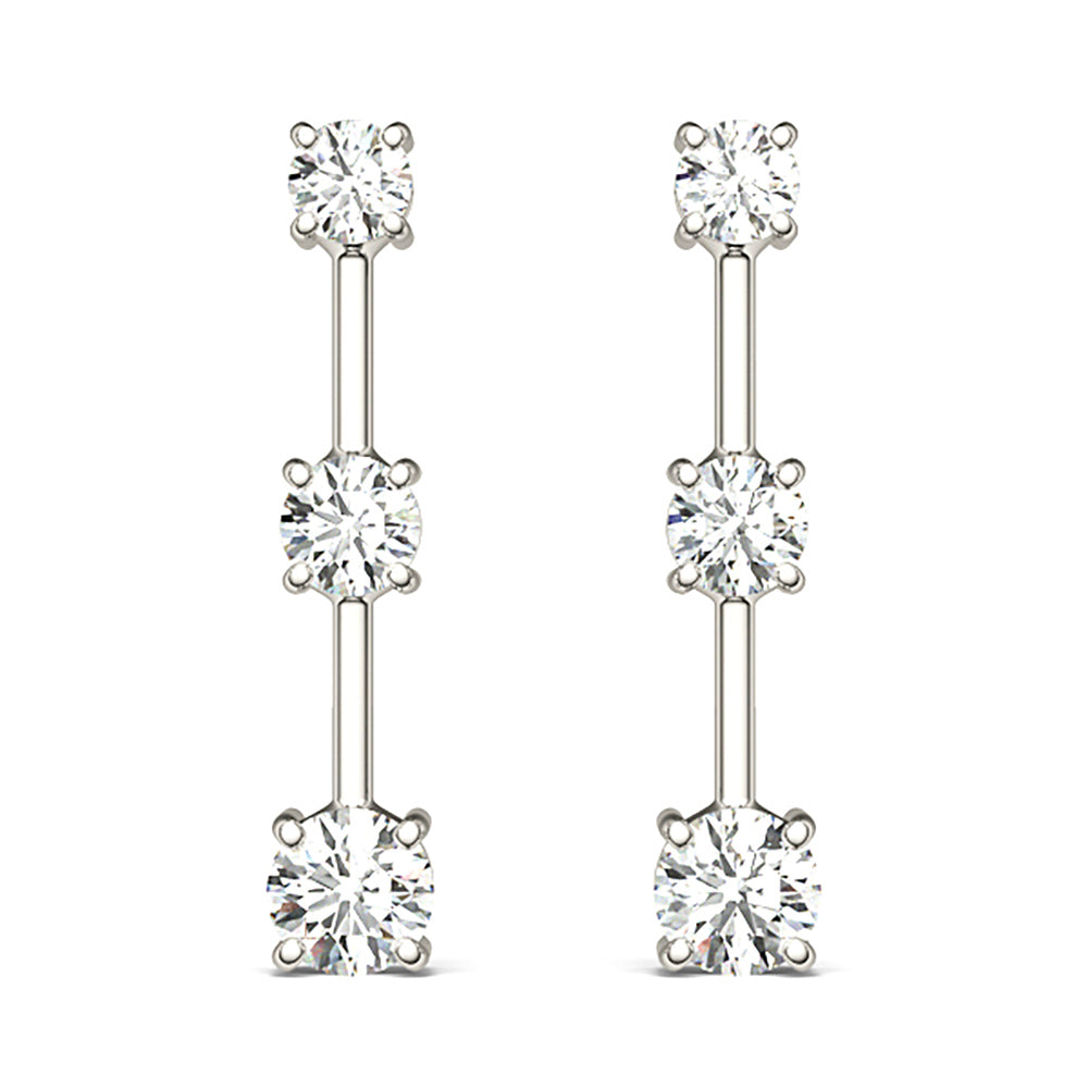 1.00 ctw Diamond Three Stone Drop Earrings-VIRABYANI