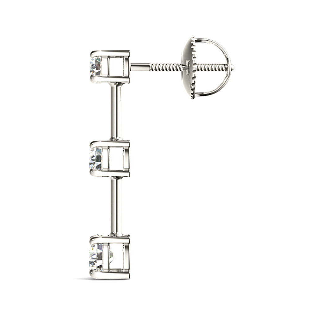 1.00 ctw Diamond Three Stone Drop Earrings-VIRABYANI