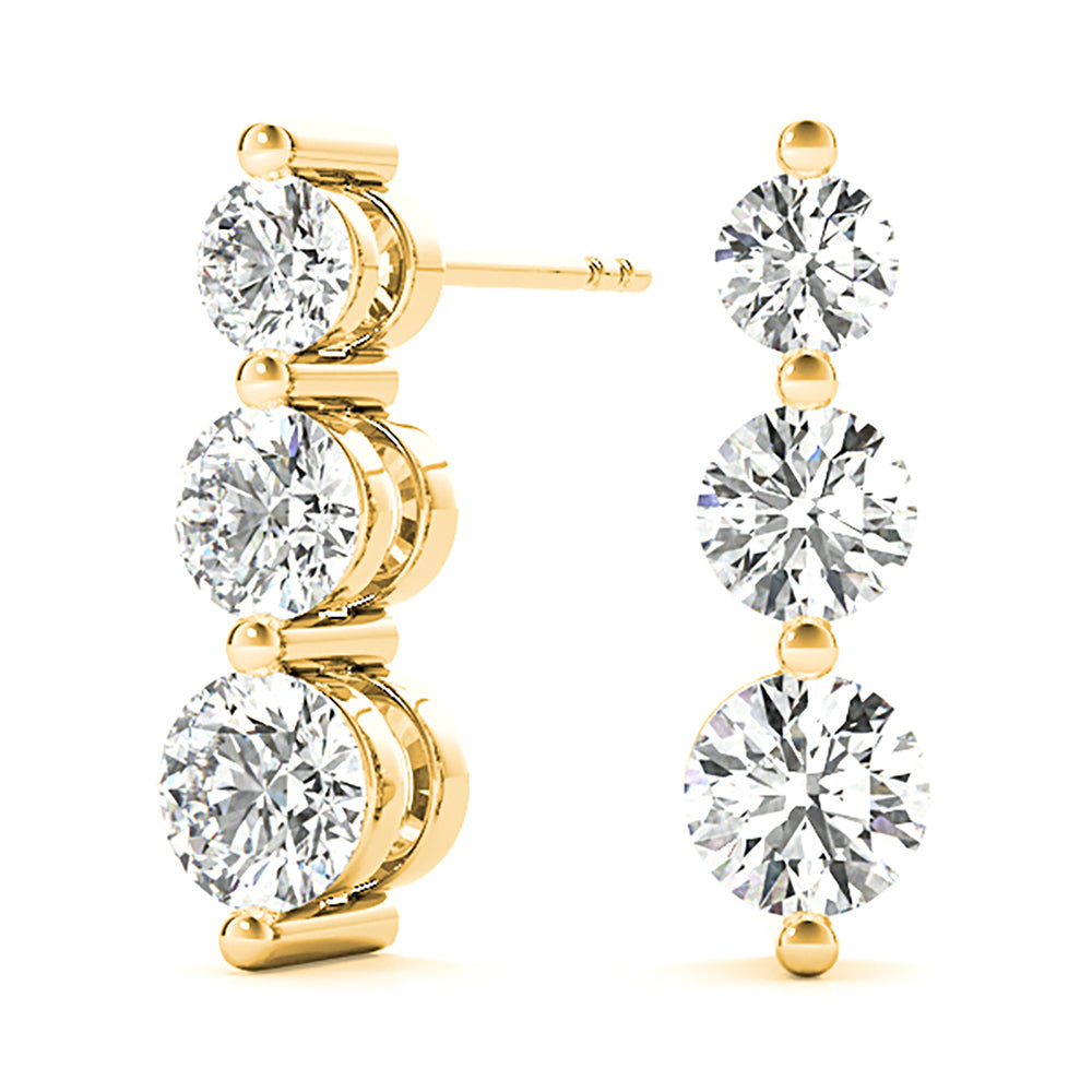 1.00 ctw Diamond Three Stone Drop Earrings-in 14K/18K White, Yellow, Rose Gold and Platinum - Christmas Jewelry Gift -VIRABYANI
