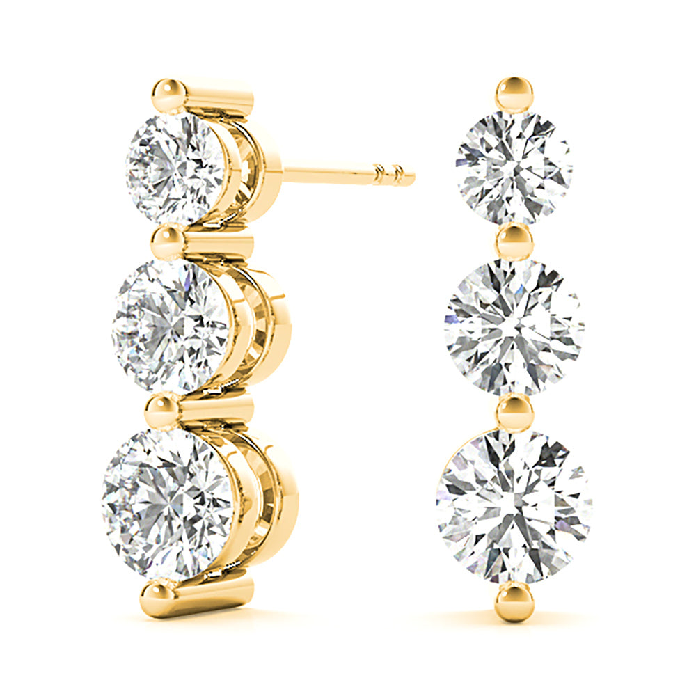 1.00 ctw Diamond Three Stone Drop Earrings-VIRABYANI