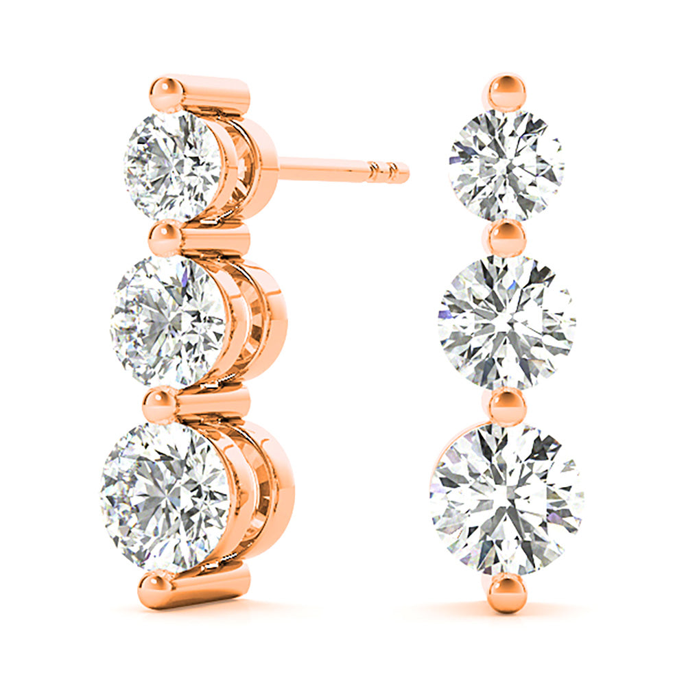 1.00 ctw Diamond Three Stone Drop Earrings-VIRABYANI