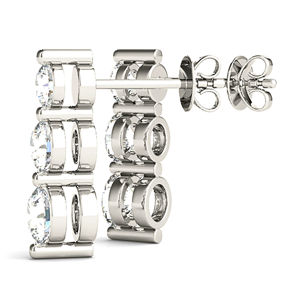 1.00 ctw Diamond Three Stone Drop Earrings-VIRABYANI