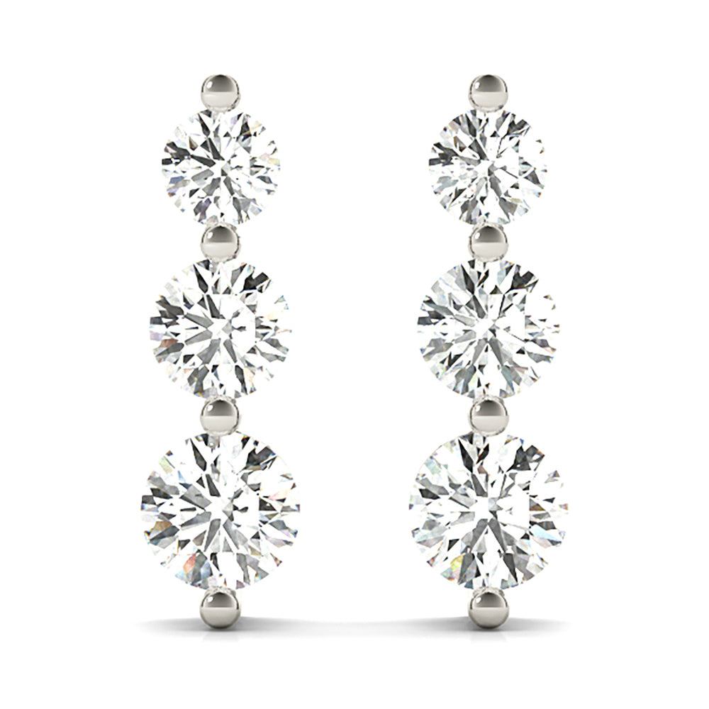 1.00 ctw Diamond Three Stone Drop Earrings-VIRABYANI
