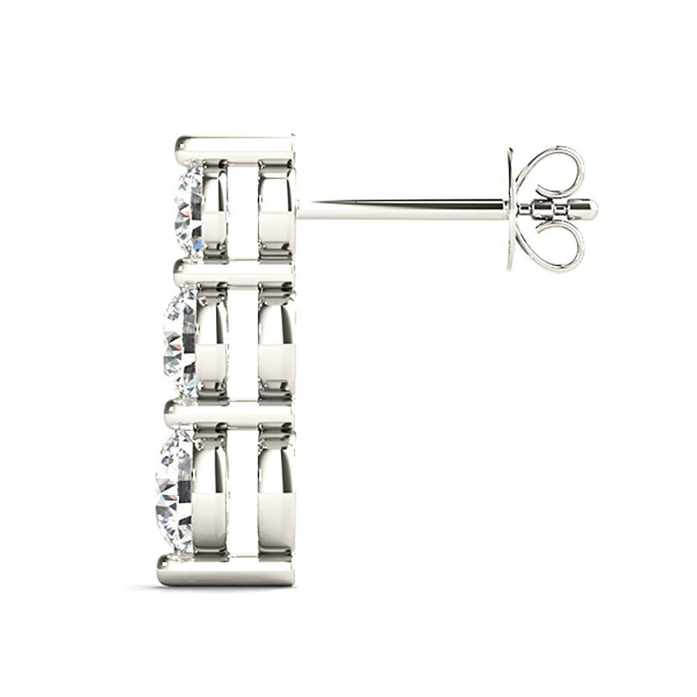 1.00 ctw Diamond Three Stone Drop Earrings-VIRABYANI