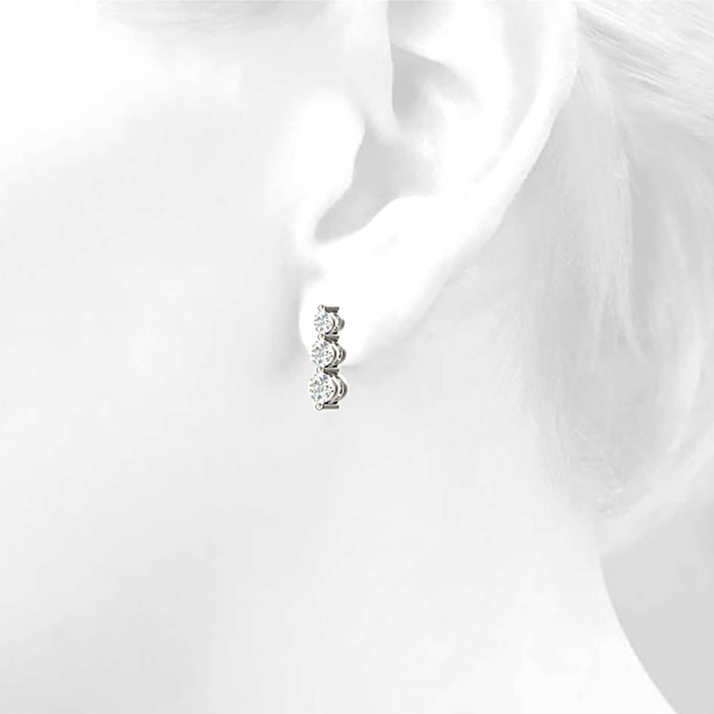 1.00 ctw Diamond Three Stone Drop Earrings-VIRABYANI