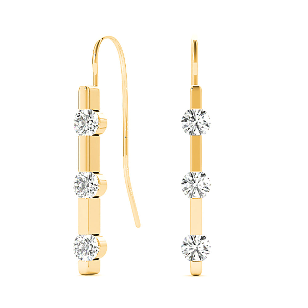1.00 ctw Bar Set Diamond Three Stone Drop Earrings-VIRABYANI