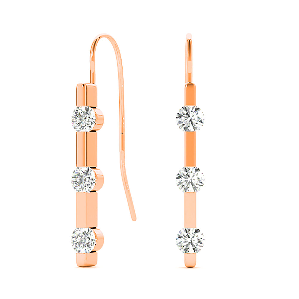 1.00 ctw Bar Set Diamond Three Stone Drop Earrings-VIRABYANI