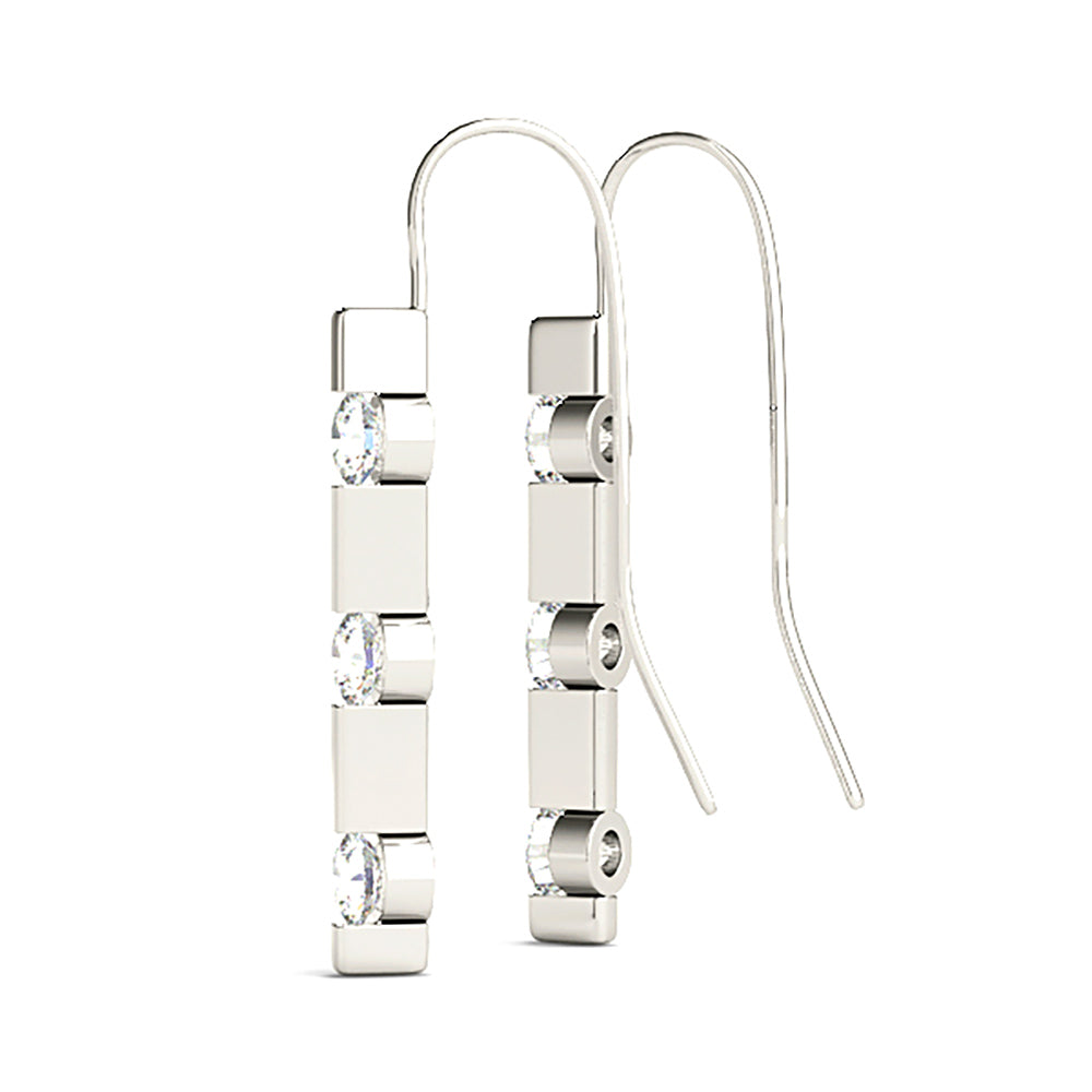 1.00 ctw Bar Set Diamond Three Stone Drop Earrings-VIRABYANI