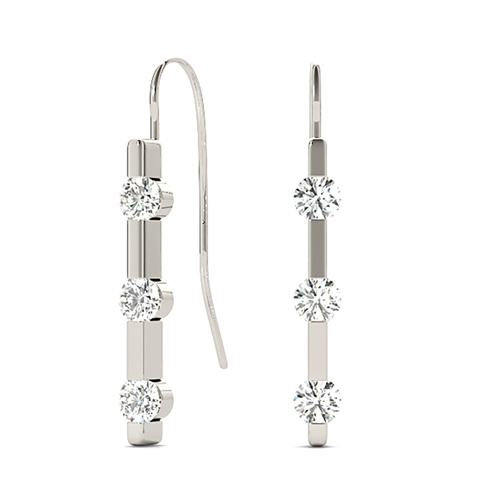1.00 ctw Bar Set Diamond Three Stone Drop Earrings-VIRABYANI