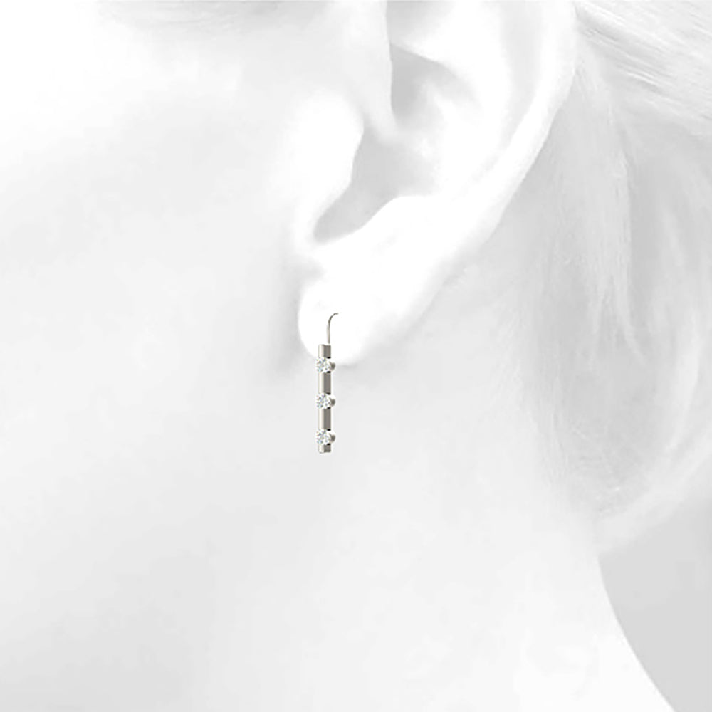 1.00 ctw Bar Set Diamond Three Stone Drop Earrings-in 14K/18K White, Yellow, Rose Gold and Platinum - Christmas Jewelry Gift -VIRABYANI