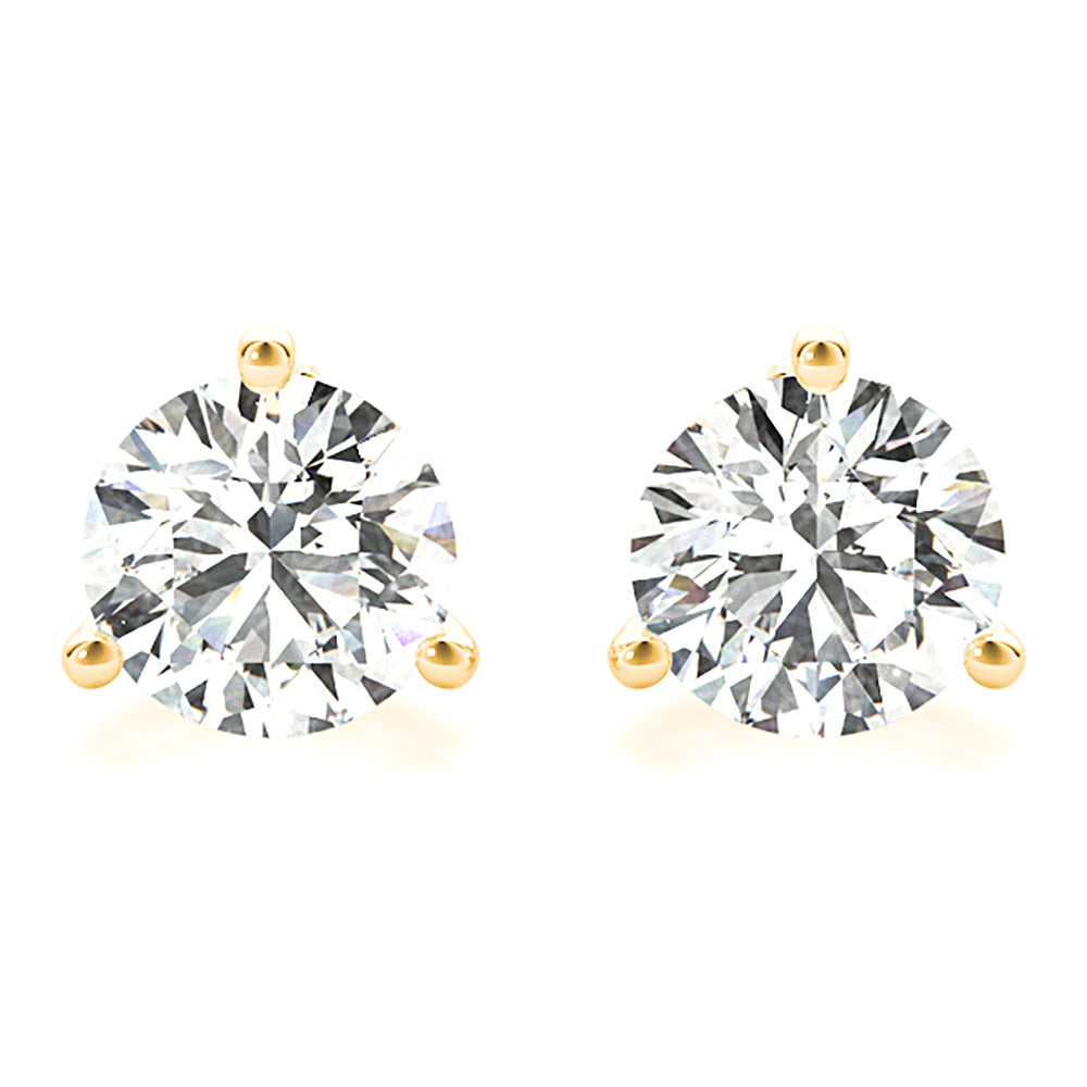 Three Prong Diamond Stud Earrings-VIRABYANI