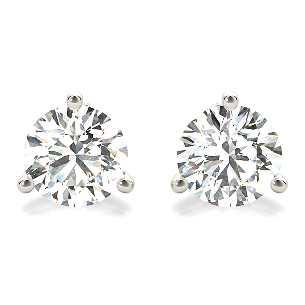 Three Prong Diamond Stud Earrings-in 14K/18K White, Yellow, Rose Gold and Platinum - Christmas Jewelry Gift -VIRABYANI