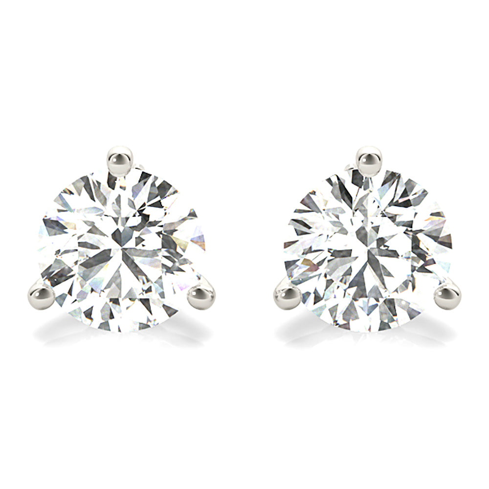 Three Prong Diamond Stud Earrings-VIRABYANI