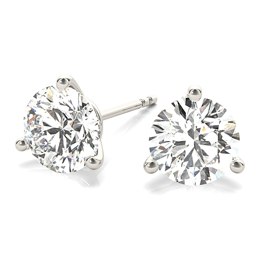 Three Prong Diamond Stud Earrings-VIRABYANI