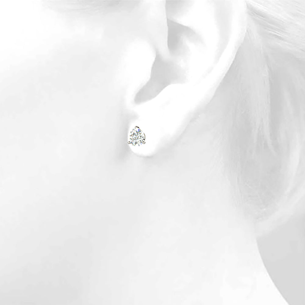 Three Prong Diamond Stud Earrings-VIRABYANI